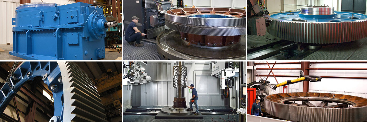 Collage of Large Gears Being Manufactured