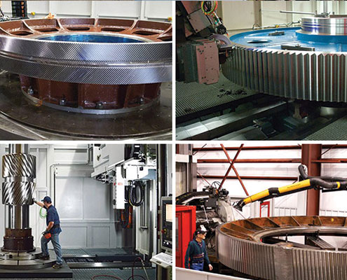 Collage of Large Gears being manufactured